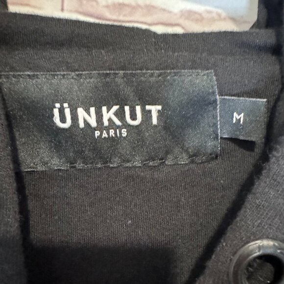 UNKUT Paris Men's Full-Zip Faux Leather/ 100% Cotton Med Black Hooded Sweatshirt - Picture 5 of 8